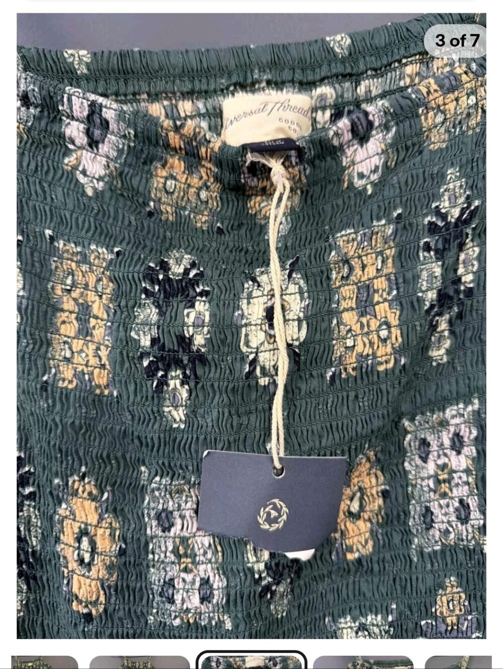Universal Thread Greenish Torquoise Floral Smocked Maxi/Midi Dress W/blue Trim - Picture 2 of 5